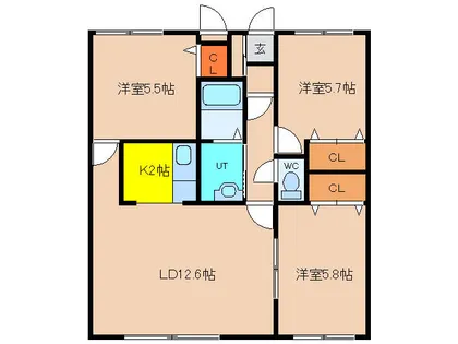 シティパレス的場【203号室】の間取り