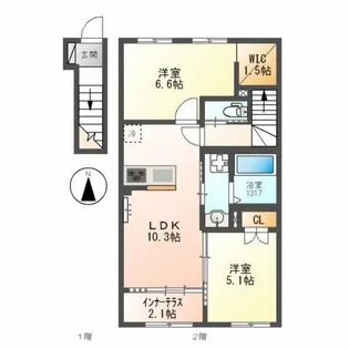 リヴォラルコート若江【2階】の間取り