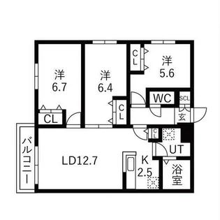 ZABO HILLS 旭山公園通り【3階】の間取り