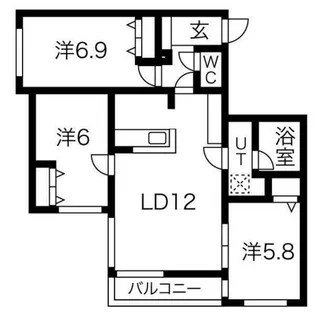 メニーズコート琴似河畔公園【3階】の間取り