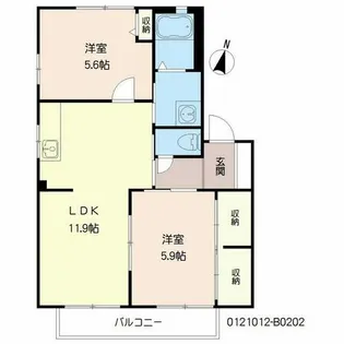 ハウストランキル B棟【B0202号室】の間取り