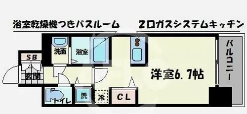プレサンスタワー難波WEST【8階】の間取り