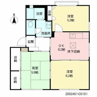 三洋タウン水巻 C棟【C0101号室】の間取り