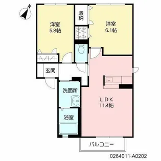 JSイン A棟【A0202号室】の間取り