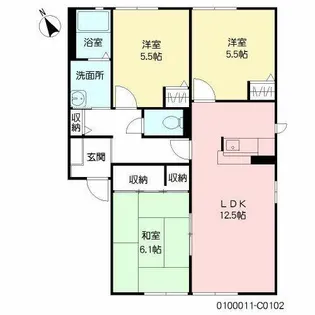 パークヴィレッジ C棟【C0102号室】の間取り