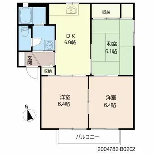 ロードサイド到津 B棟【B0202号室】の間取り