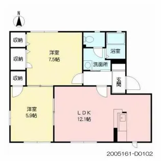 オー・ボアパティールII D棟【D0102号室】の間取り
