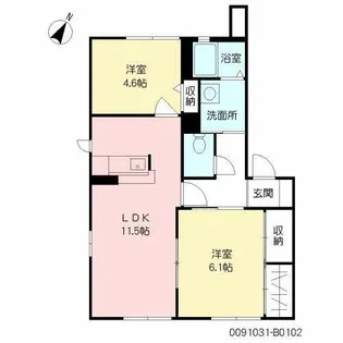 グランレーヴ B棟【B0102号室】の間取り