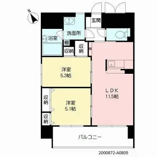 シャーメゾングランドソレイユ門司【A0801号室】の間取り