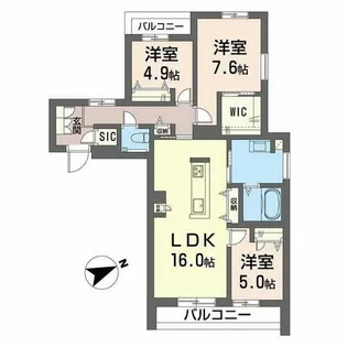 シャーメゾン六本松南【4階】の間取り