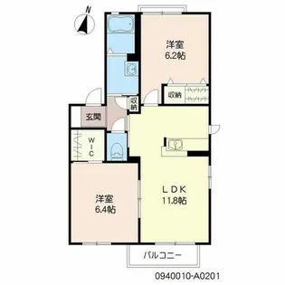 ウィステリア・コート A棟【A0201号室】の間取り