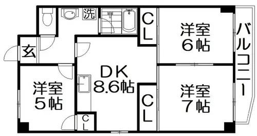 ウエストサイド【3階】の間取り