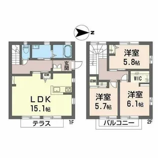 テラスハウス【A0102号室】の間取り