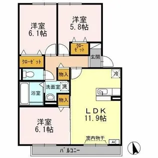 ロイヤルガーデン なでしこ館 D【3階】の間取り