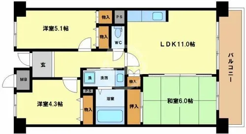 CH.158RESIDENCE NAKANOSHIMA【4階】の間取り