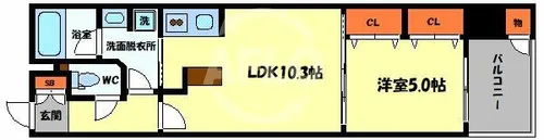 ラシュレ北浜【15階】の間取り