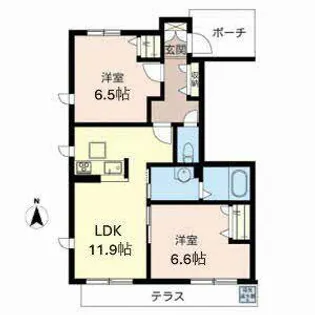 シャーメゾン紀寺A・B【1階】の間取り