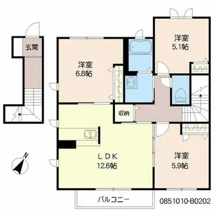グランデュオ紙小 B棟【B0202号室】の間取り
