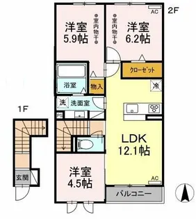 コンフォール中切【2階】の間取り