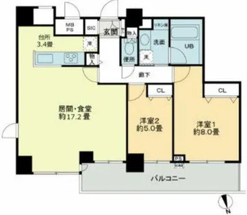 クロスレジデンス大阪新町【22階】の間取り