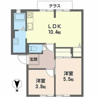 ブリーズ大安寺B C【B102号室】の間取り