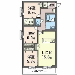 オカバ姫路青山シャーメゾン【A305号室】の間取り