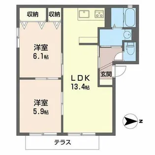 ヴィラ・ライスシャワーB【1階】の間取り