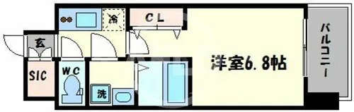 レジュールアッシュ玉造【8階】の間取り