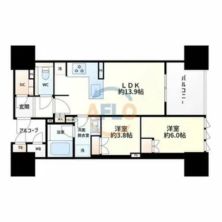 グランドメゾン北堀江レジデンス【4号室】の間取り