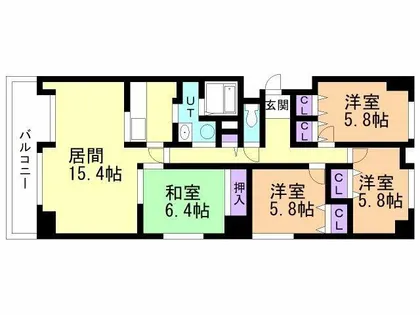 ハイライフ室蘭【201号室】の間取り