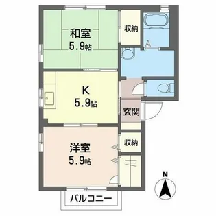 サニーハイツ・サチE【2階】の間取り