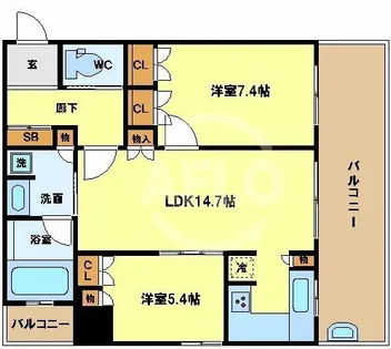 リーガルタワー大阪【14階】の間取り