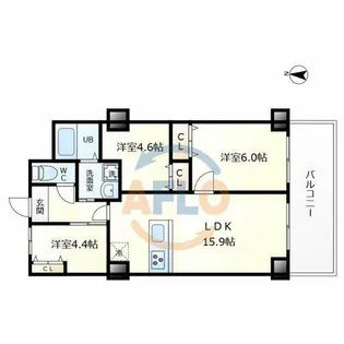 グランドール夕陽ケ丘【6階】の間取り