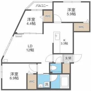 ビッグレジデンス旭ヶ丘【3階】の間取り