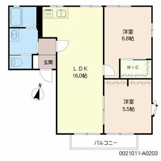 Kフラット A棟【A0203号室】の間取り