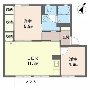 メイクタウンA,B【A102号室】の間取り