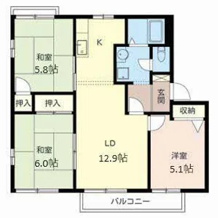 サニーパーク【A202号室】の間取り