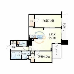 ブランズタワー大阪本町【29階】の間取り