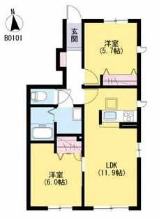 リバーサイド福津 B棟【B0101号室】の間取り