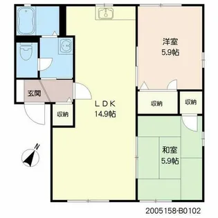 オー・ボアパティール B棟【B0102号室】の間取り