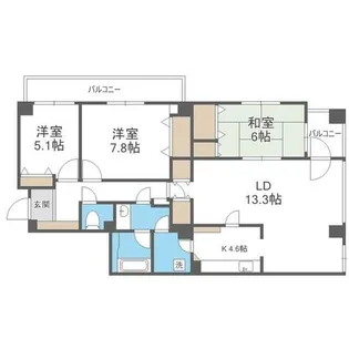 ヴィルヌーブ円山公園A棟【8階】の間取り