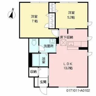 アルブルージュ A棟【A0102号室】の間取り