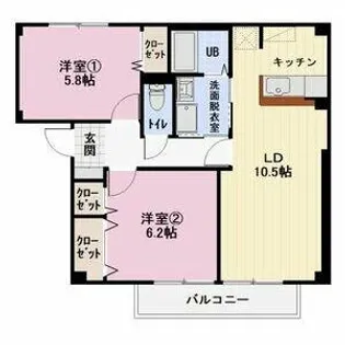 ヴォワール三和  A棟【102号室】の間取り