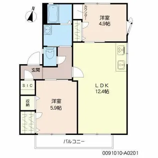リビングウィン【A0201号室】の間取り