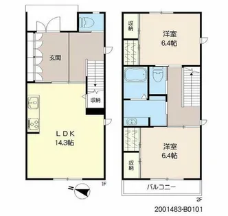 ヴィルヌーブ諏訪野 B棟【B0101号室】の間取り