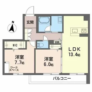 カーサフェリーチェ若草【0102号室】の間取り