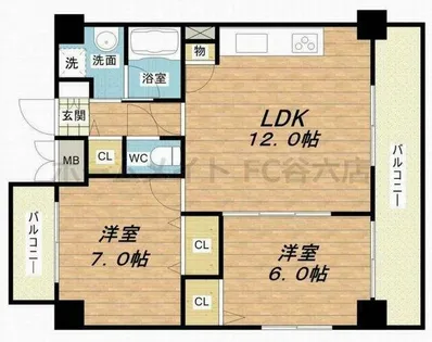 ブリリアン夕陽丘【9階】の間取り