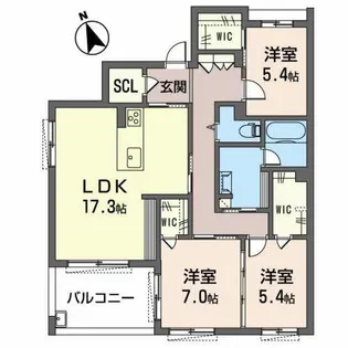 ビレッジズ(The Villages)シャーメゾン【2階】の間取り