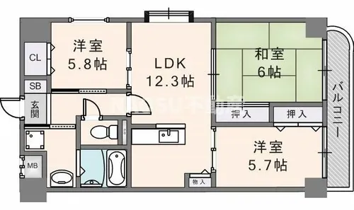 ヴェルデュール石切【601号室】の間取り