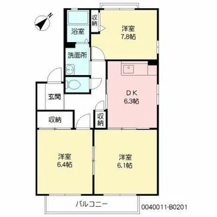 プティ・ボヌール B棟【B0201号室】の間取り